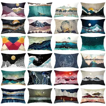 

30*50 cm Abstract Geometric Pillow Case Landscape Pattern Sofa Bedroom Seat Rectangle Home Decor Short Plush Cushion Cover