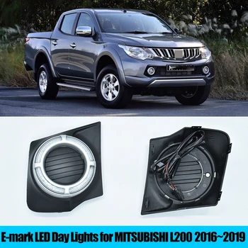 

1 Pair For mitsubishi L200 2016~2019 LED DRL Daytime Running Lights 12V ABS Emark Proof Replace Fog Lamps Covers Car Accessories