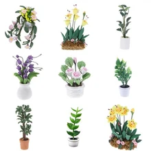 Сказочное садовое украшение маленькое растение в горшке Цветочный горшок кукольный домик Декор бонсай модель детские игрушки 1:12 Кукольный дом Миниатюрный