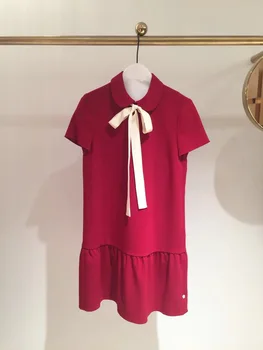 

18 Bow Lace Short Sleeve Dress Short Doll Collar A Word Skirt 83111