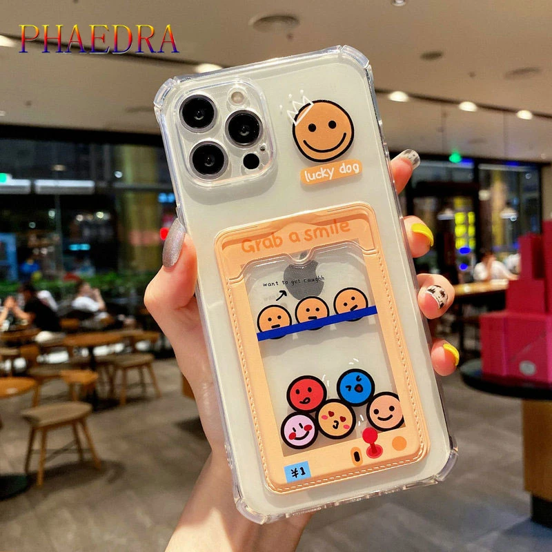 Korean INS Funny Transparent Card Bag Phone Case For iPhone 13 11 12 Pro XS Max X XR 7 8 Plus SE Soft Shockproof TPU Back Cover 13 pro max case