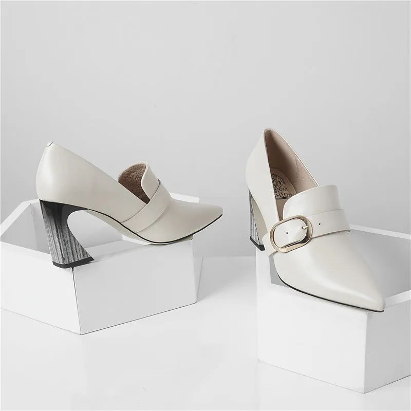 MORAZORA/ г.; демисезонные туфли на высоком каблуке; женские туфли-лодочки с острым носком и пряжкой; модельные туфли из натуральной кожи; женская обувь; большие размеры 33-43