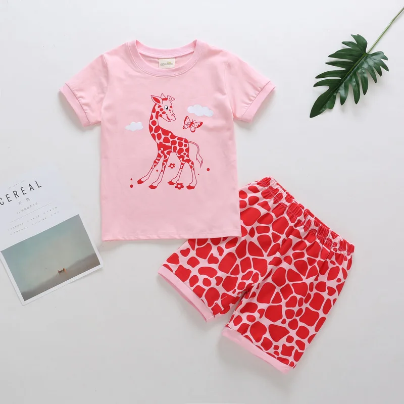 

2 шт., детский хлопковый комплект с коротким рукавом, с принтом