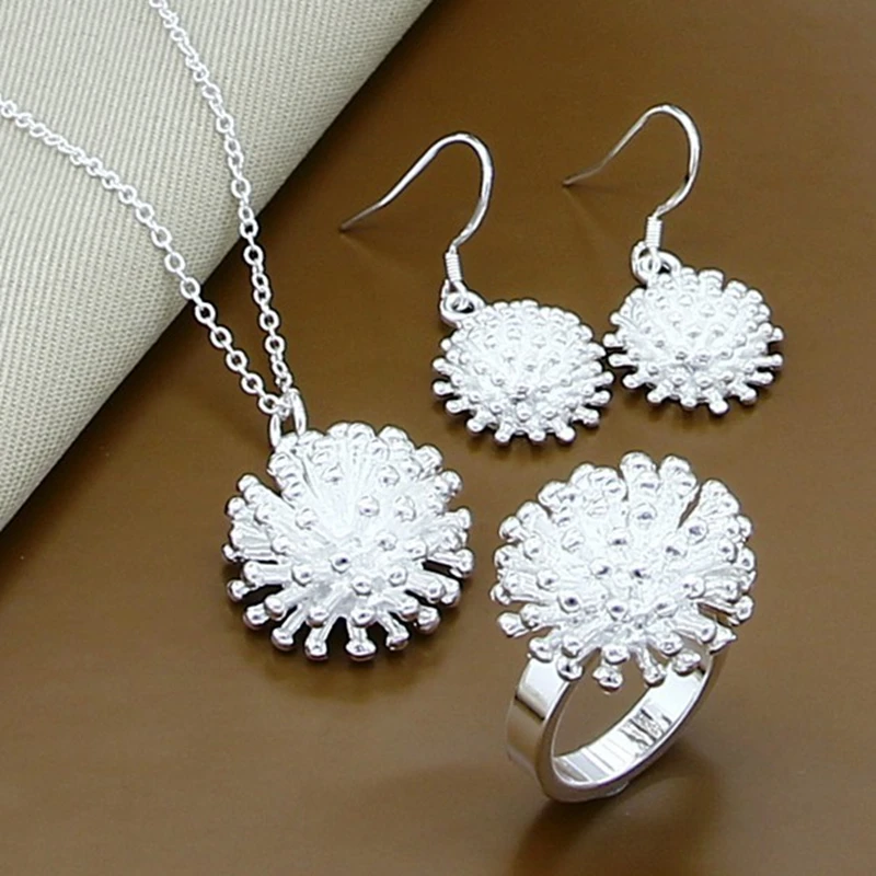 

Wholesale Price 925 Silver Jewelry Sets Fashion Simple Round Necklace Earrings Rings Set Fine Jewelry