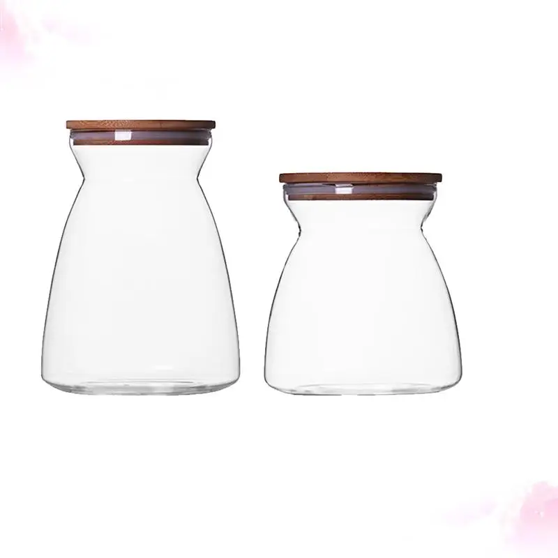 2pcs Grain Canister Food Sealed Storage Container Clear Glass Jar Empty Storage Bottle for Loose Tea Coffee Bean Sugar Salt