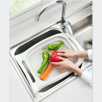

New Foldable Kitchen Chopping Blocks Multifunctional Drain Basket Cutting Board Can Drain Automatically for Fruit Vegetables