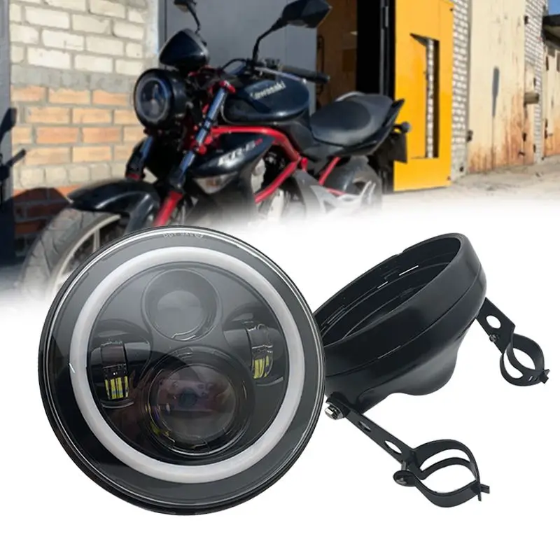 

7" 60W Motorcycle Headlamp With DRL halo Led Headlight 7 Inch Housing Bucket Trim Ring For Dyna ,Iron 883 Honda Yamaha KAWASAK
