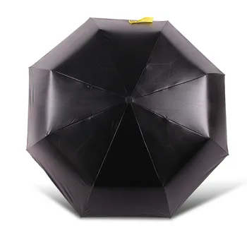 

Three folding umbrellas double black coating sun protection UV sunny and rainy small black umbrella windproof strong umbrella
