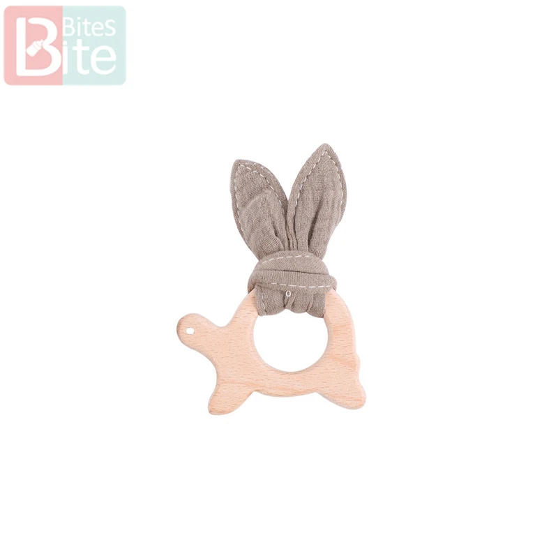 Brown Bunny 1 Набор, детское деревянное зубное кольцо для ребенка, браслеты из бука, грызунов, подвеска в виде животного, хлопковые нагрудники, игрушки, деревянные пустые детские товары, погремушка - Цвет: Brown Bunny
