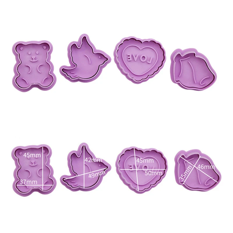 4Pcs/Set DIY Stamp Biscuit Mold 3D Cookie Plunger Cutter Pastry Decorating Food Fondant Baking Mould Tool cookie cutter baking mold cookie mould fondant cutter
