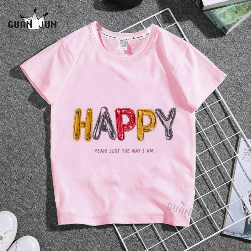Одежда для девочек Повседневная летняя футболка с надписью Happy Logo Разноцветная