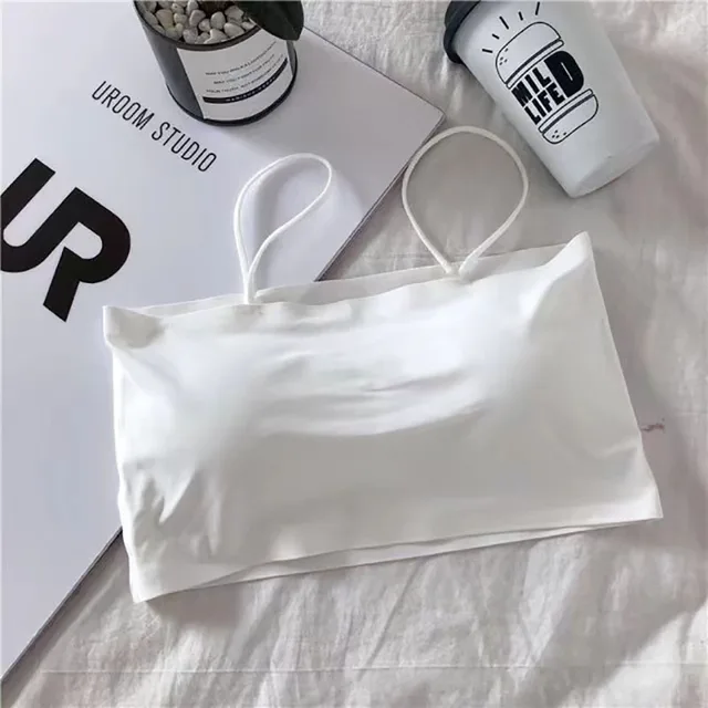 Summer Women Sling Tube Top Sexy Bra Top Breathable Chest Pad Wearing Underwear Seamless Ice Silk Breast Wrap Lingerie Female White