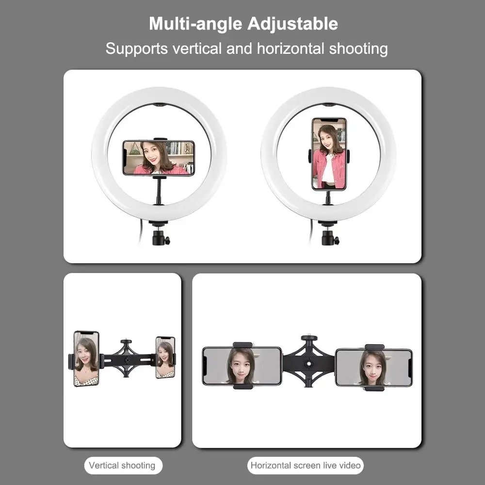 Puluz Polegada 3 Modos Pode Ser Escurecido Led Selfie Anel Luz Fotografia Vídeo Vlogging & 1.1m Tripé Suporte Telefone Braçadeira 10.2 26cm Usb - Image 3