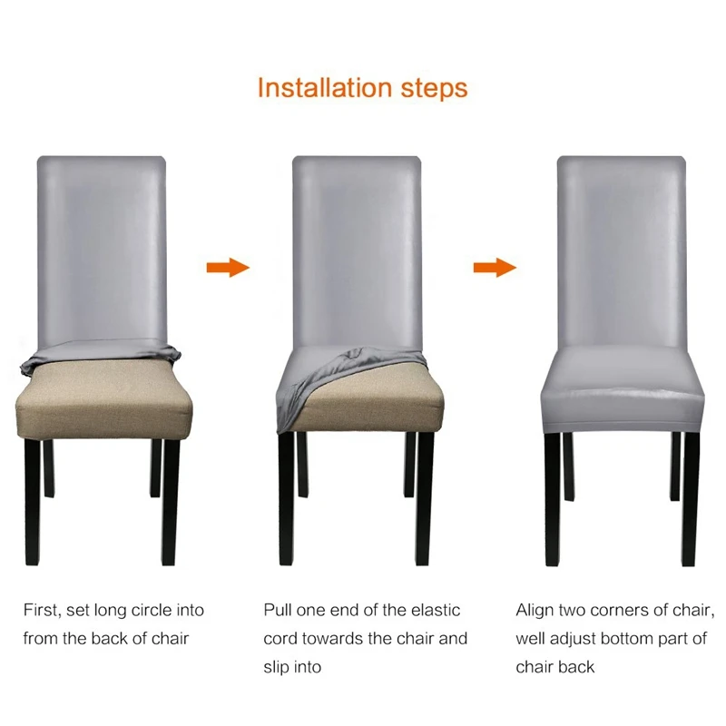 Dining Chair Covers, Solid Pu Leather Waterproof and Oilproof Stretch Dining Chair Cover Slipcover for Home Decorative