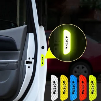 

4Pcs/Set Car Door Stickers DIY Car OPEN Reflective Tape Warning Mark For Skoda Octavia A2 A5 A7 Fabia Rapid Superb Yeti Roomst