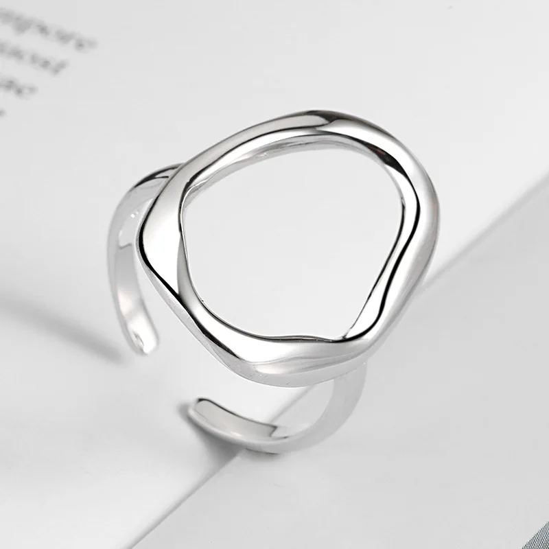Resizable Minimalist Silver Ring Hollow Ellipse Gold Jewelry Geometric Loop for Women Irregular Open Rings Prevent Allergies kof | Украшения