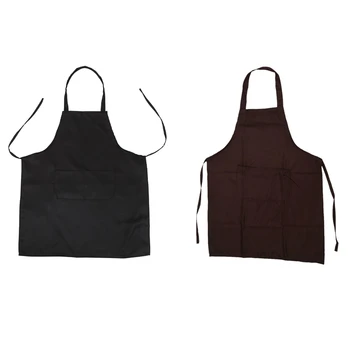 

2 Pcs Unisex 2 Pocket Kitchen Apron Bib, One Size in Medium Black & Coffee