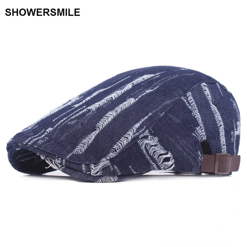 Мужские и женские джинсовые береты SHOWERSMILE винтажные рваные шапки кепки в