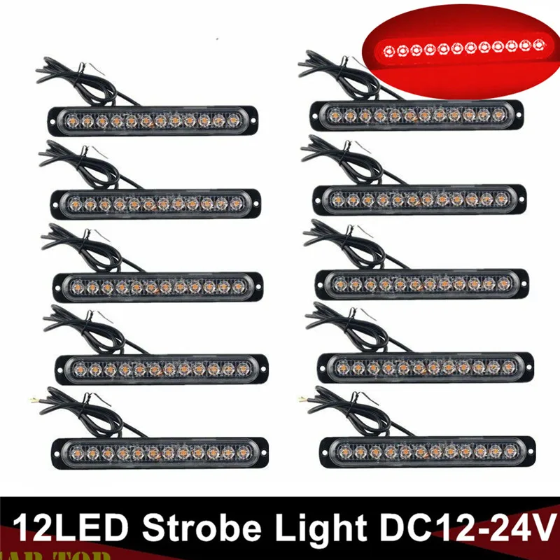 

10PCS 12-24v LED Lights Truck LED Marker Lights Red 12LED Strobe Dash Emergency Flashing Warning Light Parking Lights