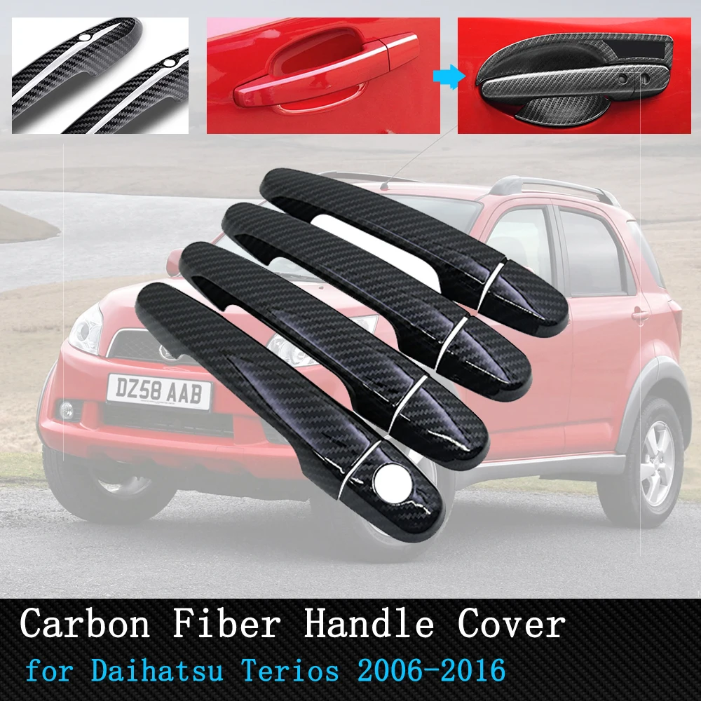 for Daihatsu Terios Bego Eco Wild J200 F400 2006~2016 Black Carbon Fiber Door Handle Cover Trim Car Accessories 2007 2008 2009 | Автомобили