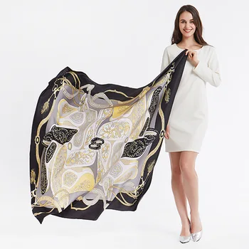 

130*130cm TOP Silk Keychain luxurious Scarves Women Foulard Square Hijab Scarf Ladies Shawl wrap muffler pareo female hijab