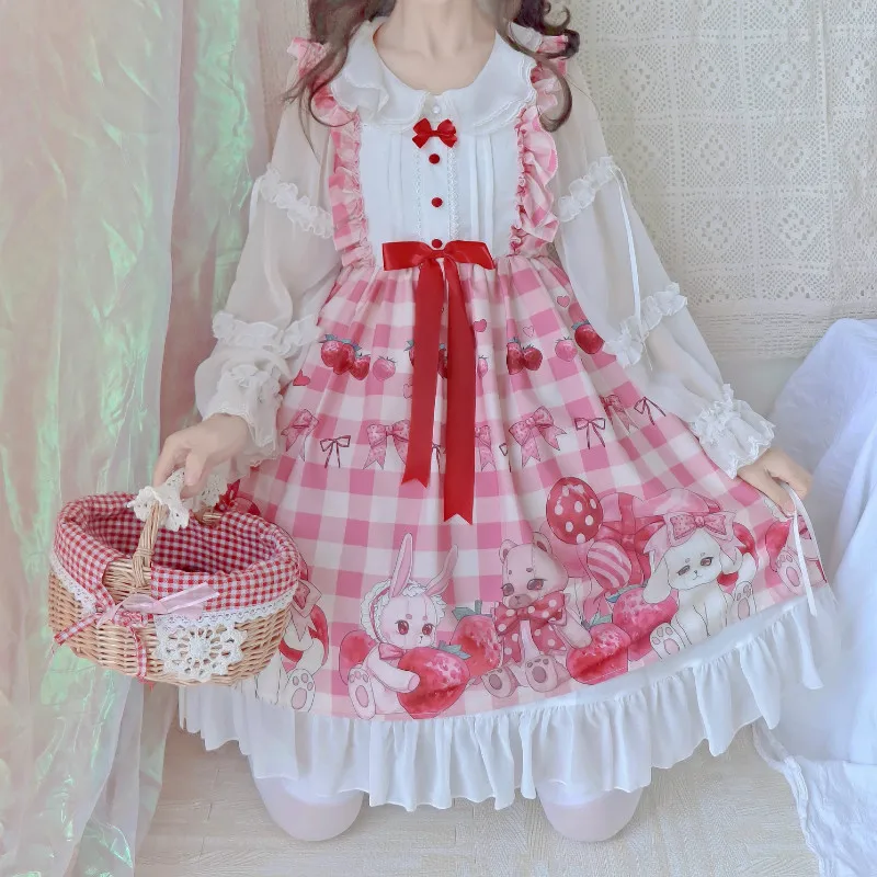 Kawaii Lolita клубника без рукавов JSK милый кролик сладкая лолита платье принцессы для