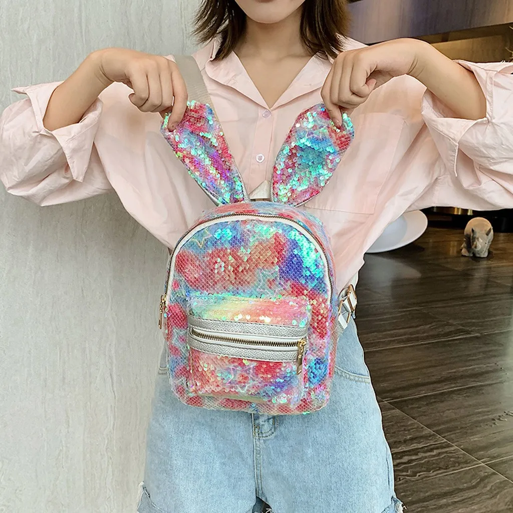 

Small Sequind Trend Cute Rabbit Ears Backpacks Female Girls Sequins Children's Shoulder Bag Backpack Mochila para estudantes