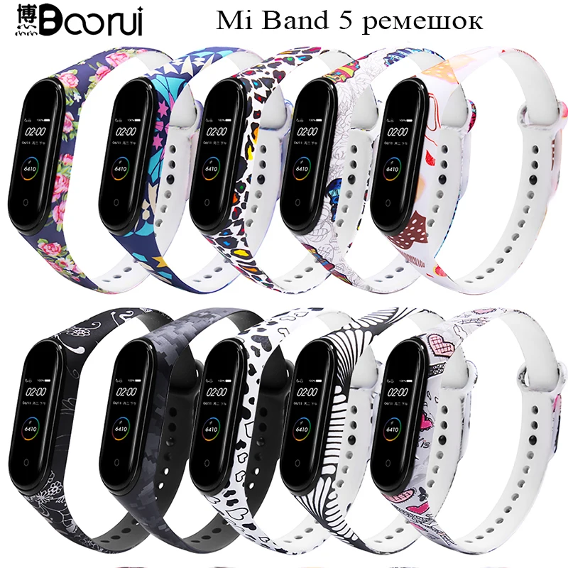 BOORUI Correa Mi band 5 ремешок цифровой камуфляж силиконовый Печатный для xiaomi mi ремешки с