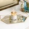 Golden Stroke Storage Tray Nordic Glass Mirror Cosmetic Plate  Desktop Jewelry Display Trays Dressing Table Decoration Ornaments 3
