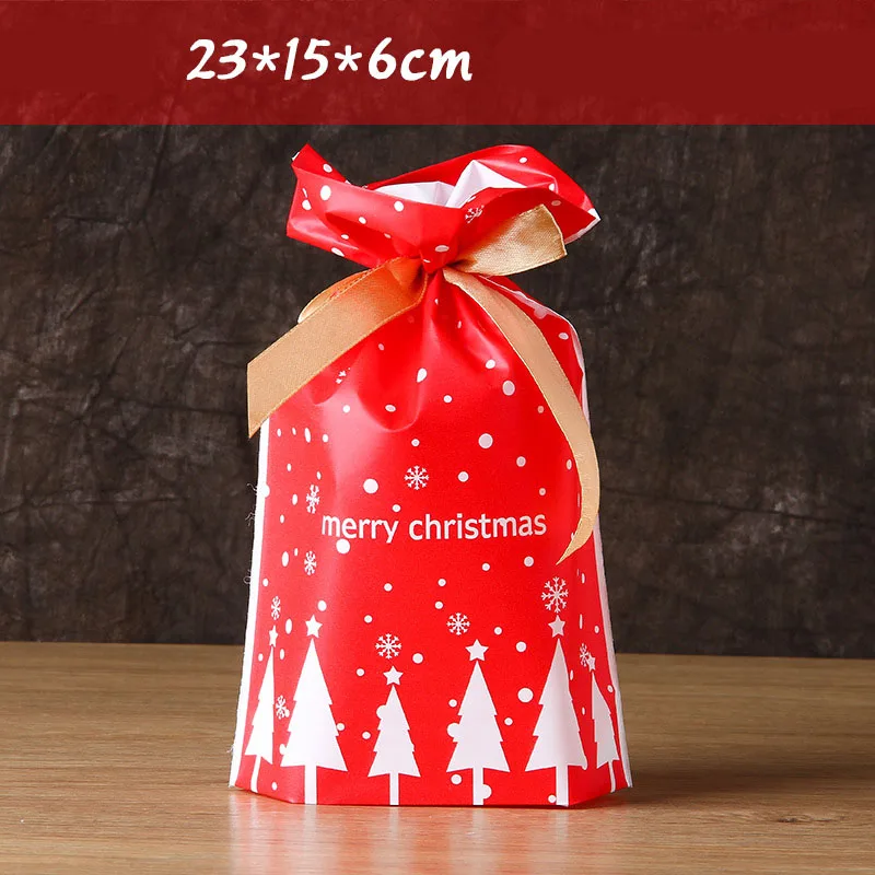 Red snowflake 50 шт. веселая Рождественская лента с Санта-Клаусом, сумка на шнурке, сладости, вечерние упаковки, подарок, яблоко, упаковка для конфет и печенья, подарок на Рождество - Цвет: Red snowflake
