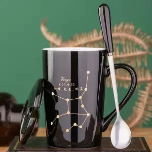 Чашка керамическая чашка кружка с крышкой с ложкой Мужская и женская пара креативная чашка Бытовая чайная чашка молочная чашка кофейная чашка Tazas стакан - Цвет: Virgo