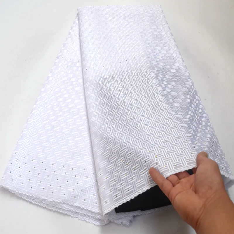 

2019 Latest White African Polish Cotton Lace Fabric High Quality Swiss Voile Lace In Switzerland With Stones For Wedding DG663