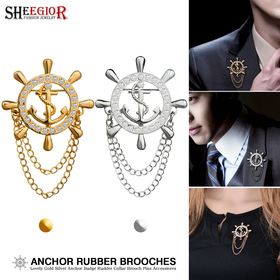 Lovely Anchor Rudder Brooches for Women Men Badge Accessories Lapel