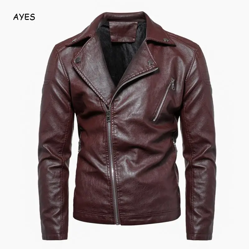burgundy Fashion Autumn Male Leather Jacket Plus Size 6xl 5xl Black Brown Mens Lapel Collar Coats Pu Leather Biker Jackets Outwear - Цвет: burgundy