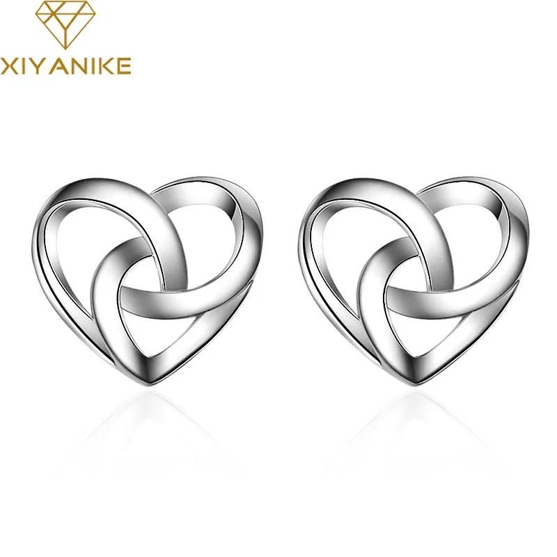 XIYANIKE 925 стерлингового серебра простой в Корейском стиле полые серьги-гвоздики в форме сердца серьги для женщин гипоаллергенно ювелирные изделия аксессуары