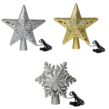

US/EU/UK Plug Christmas Decoration Ornaments Xmas Tree Top LED Projection Lamp Snowflake Pattern Night Light Decor Props