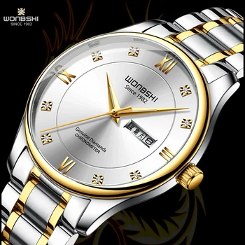 

Men's Fashion Sport Watches WONBSHI Men Quartz Calendar Clock Man Leather Casual Waterproof Men Watch Relogio Masculino WO-169G