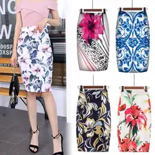 Новая юбка-карандаш с высокой талией, юбки, винтажный элегантный стиль, цветочный принт, юбка с цветочным принтом для женщин, летняя Осенняя юбка