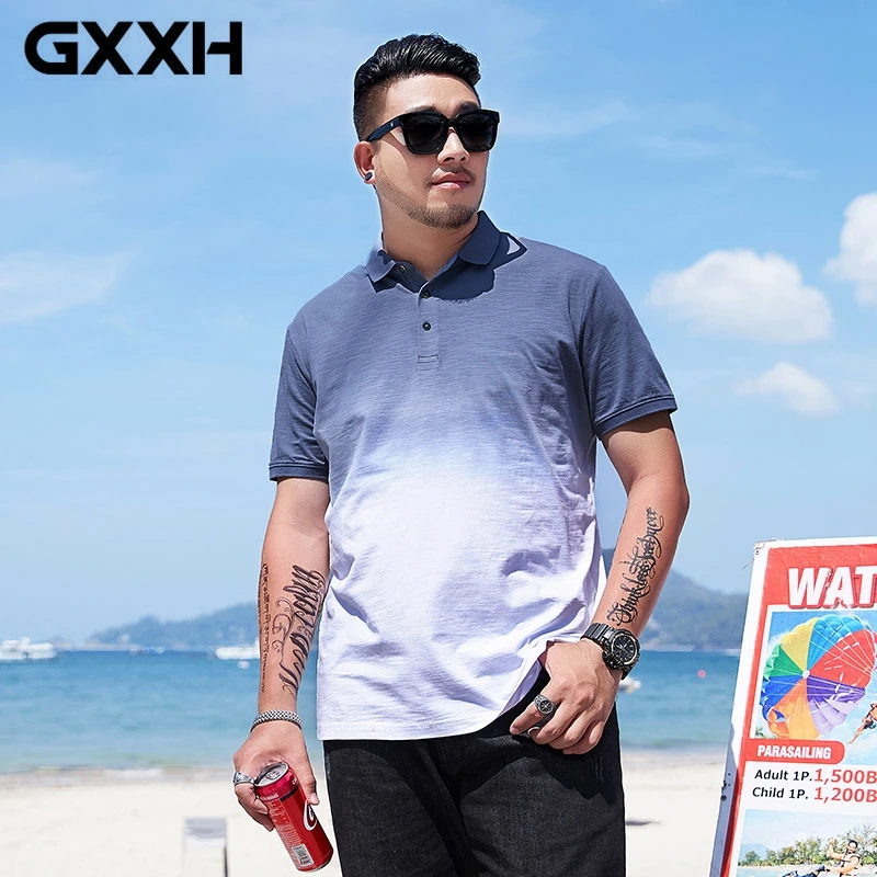 GXXH 2020 Summer 140kg Men's Stylish Loose Fit Short-Sleeved Polo Shirt Plus Size Dyed Gradient Color Oversized XXL-7XL | Мужская