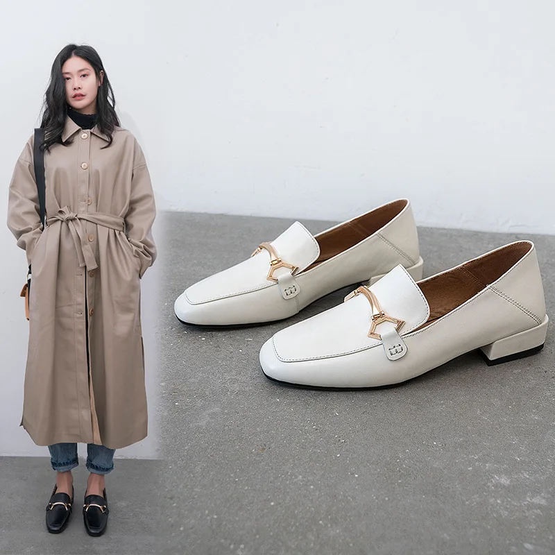 

2019 Spring New Style Versatile Fashion Retro Square Head Step on with England Flat Keel Thin Shoes Women's Boom-on Size Code