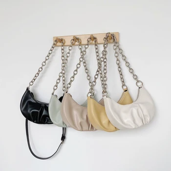 

2020 New Small Women Chain Hobos Handbag Female Plicated Crescent Moon Tote Bag Lady Crossbody Shoulder Bag Designer Wrinkle Bag