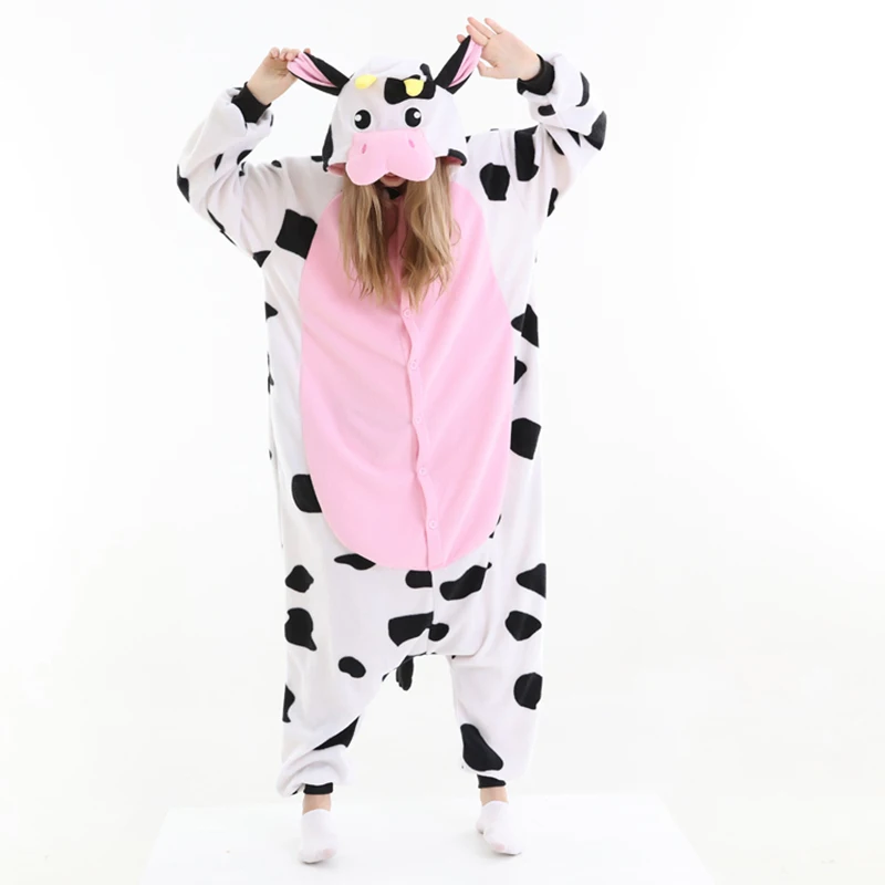 

Cow Onesies For Adults Women Pajamas Men Kigurumi Fleece Whole Clothes One-Piece Pijamas Birthday Cosplay Costume Halloween