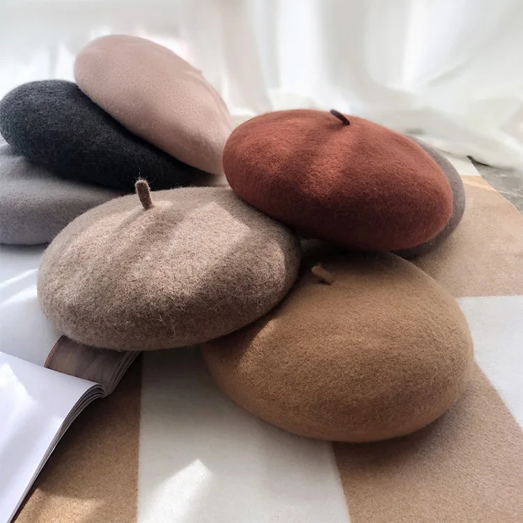 

Autumn and Winter Wool Beret Hat Korean Edition Chao Baitie Literary and Art Artist Hat Yinglun Bud Cap Small Size Pumpkin Cap