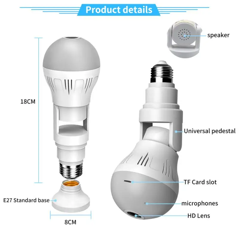 Panoramic Wifi Camera E27 Light Bulb HD 1080P Security IP Camera Smart Light Bulb 2 in1 Home Safety