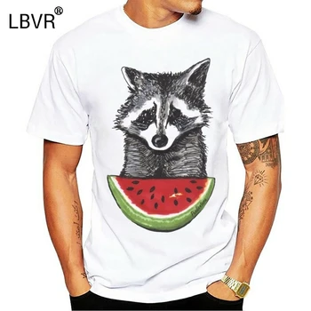 

Men Fashion Racoon and Watermelon Design T Shirts Short Sleeve Casual Tops Hipster T-Shirt Cool Tee