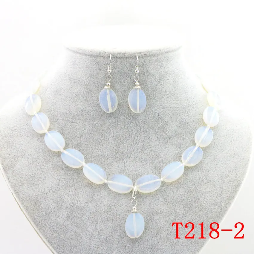 Natural Jade Moonstone Tiger Eye Stone Tourmaline Agate Pendant Necklace Earring Jewelry Set for women (21)