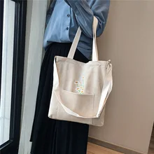 Микро женская сумка в Корейском стиле, сумка через плечо, Холщовая Сумка с принтом, большая емкость, Холщовая Сумка для колледжа, Студенческая школьная сумка H