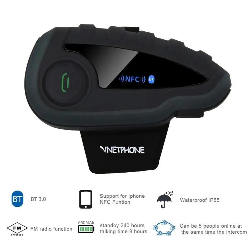 Водонепроницаемый V8 мотоциклетный шлем bluetooth гарнитуры для 5 всадников беспроводной BT домофон FM радио NFC с пультом дистанционного управления