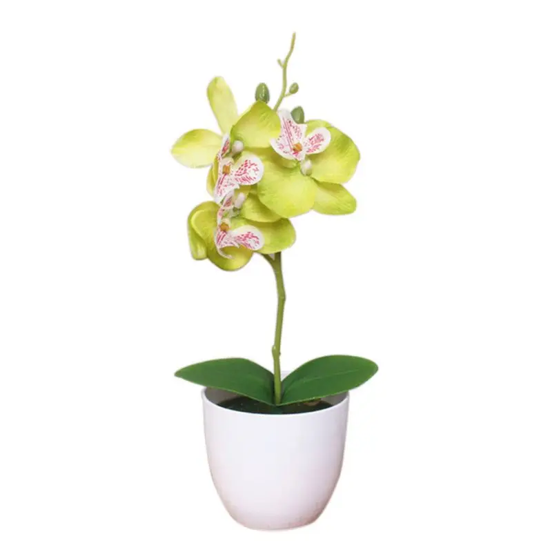 1 компл. Фаленопсис Моделирование цветок в горшках искусственные цветы, орхидеи+ лист пены+ пластиковая ваза домашний декор бонсай подарок - Цвет: D