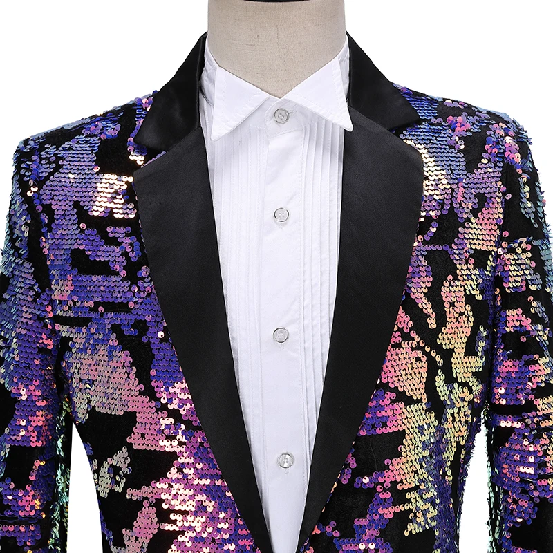 Модный Фиолетовый Красочные Блестки Блейзер Masculino Slim Fit мужской костюм куртка сценический для певца Костюм блестящие блейзеры праздничная одежда DT1475